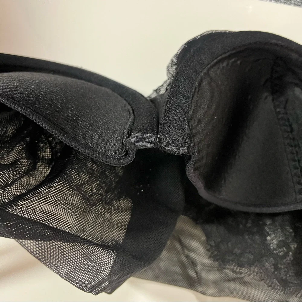 Cacique Asymmetrical Lace Hidden Wire French Balconette Black Sparkle size 40DDD
